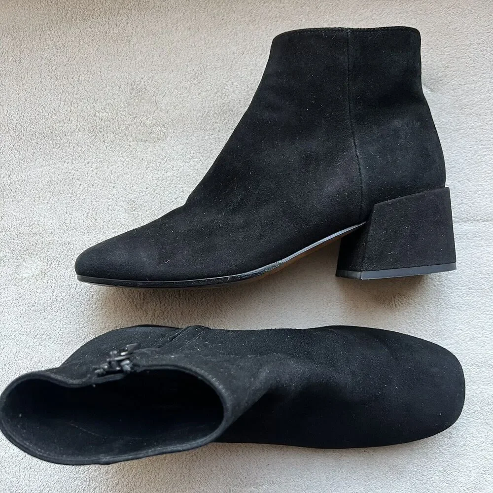 VINCE Black Suede Leather Ankle Boots Women’s 7 M Soft Square‎ Toe Side Zip